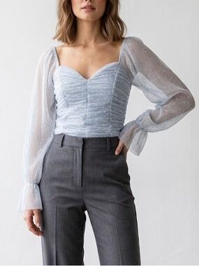 Madi Mase Blue Bordeaux Corset Long Sleeve Cinderella Top